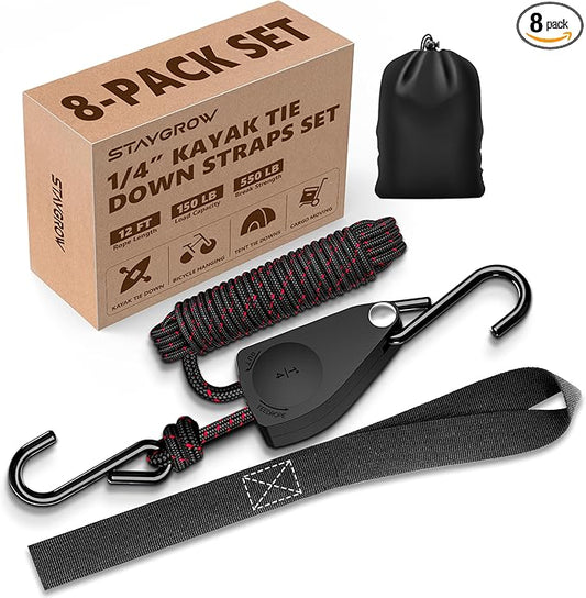 Kayak Straps Tie Downs 8 Pack Set, Roof Rack Straps Adjustable Ratchet Tie Down by STAYGROW