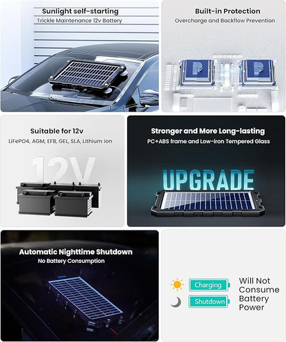 POWOXI Upgraded 7.5W-Solar-Battery-Trickle-Charger-Maintainer-12V Portable - Image 3
