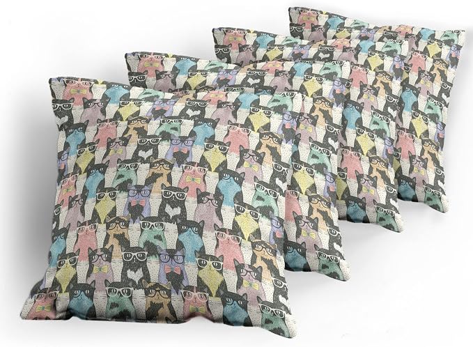 Ambesonne Funny Cartoon Throw Pillow Cushion Case Pack of 4, Theme of Playful - Image 5
