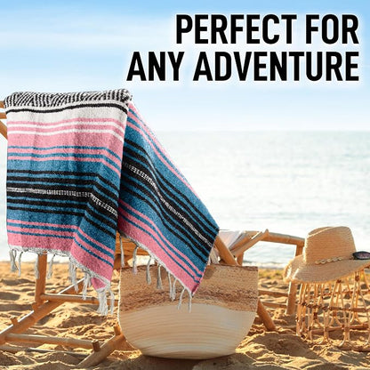 Hydration Nation Authentic Large Handwoven Mexican Striped Throw Blanket - Image 5