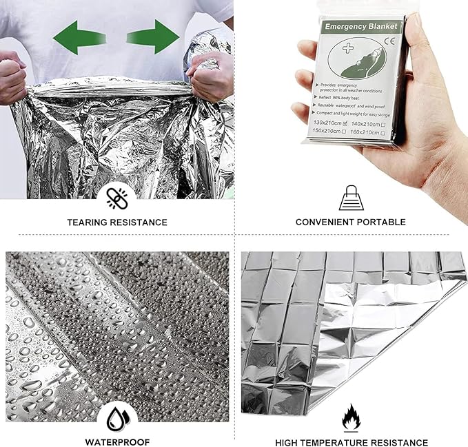 Emergency Foil Thermal Blanket, 210 x 160 cm, Aluminized Polyethylene Mylar - Image 5