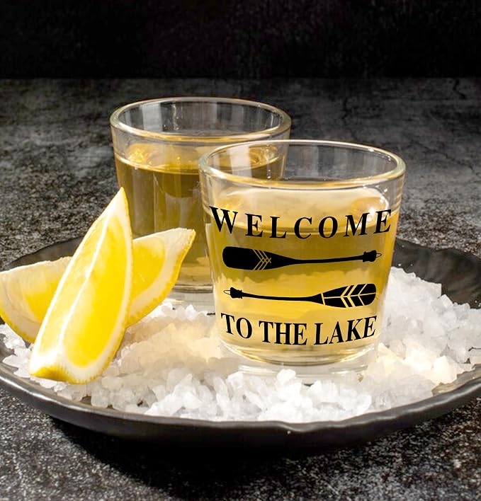 Nogrit Lake House Decor Whiskey Glasses 10 Oz, Welcome To The Lake, Beach Wine - Image 2