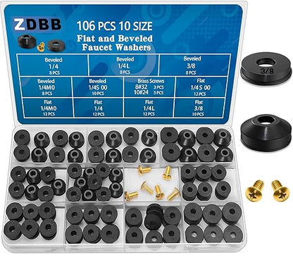 ZDBB 106 pcs Flat and Beveled Faucet Washers and Brass Bibb Screws Assortment by ZDBB