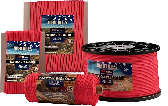 HERCULES 750lb Paracord 4mm 11 Strands Tactical Parachute Cord, Outdoor Gear by HERCULES