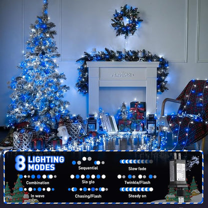 JMEXSUSS Blue and White String Lights Outdoor Indoor, 200 LED Christmas String - Image 2