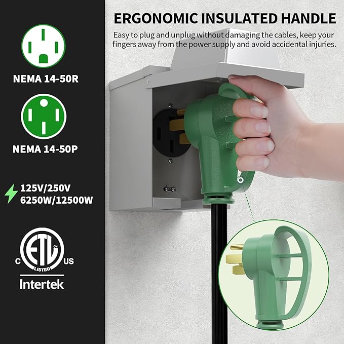 POWGRN NEMA 14-50P to NEMA 14-50R 50 Amp RV/EV Extension Cord 50 FT Outdoor - Image 4