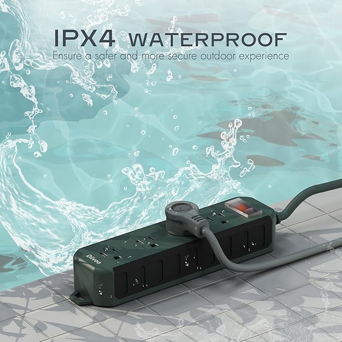Outdoor Power Strip Weatherproof, 50 FT Extension Cord, Diivoo Waterproof Surge - Image 3