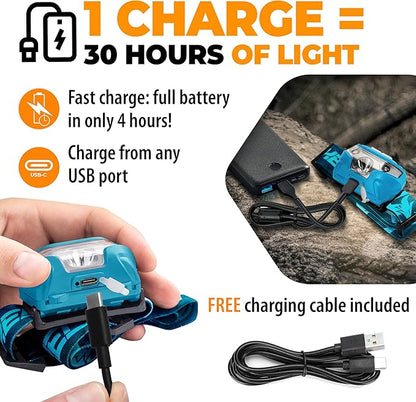 Foxelli USB-C Rechargeable LED Headlamp – Super Bright, Lightweight Head Lamp - Image 3