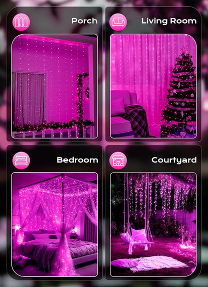 Brightown 300 LED Pink Fairy Curtain Lights, 9.8ft x 9.8ft String Lights - Image 7
