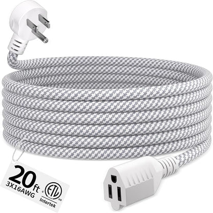 16 Gauge Braided Extension Cord 20 FT, 16/3 Flat Plug Power Cord Indoor by Seeklyze