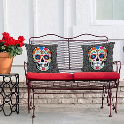 Swono Sugar Skull Set of 2 Square 18x18 Inch Throw Pillow Cover Mexican Day of - Image 4