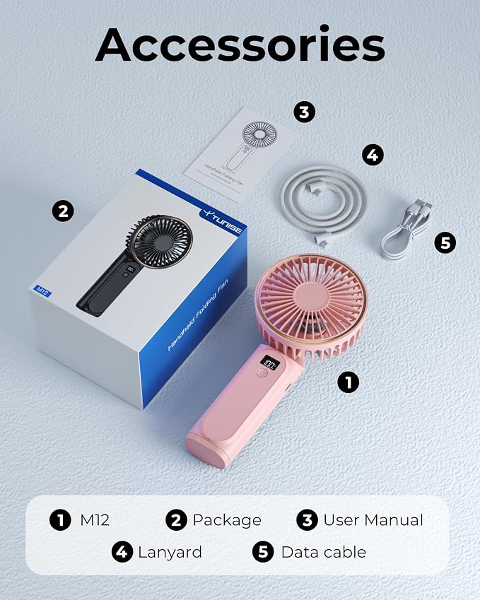 TUNISE Portable Handheld Fan, 180 Adjustable, 6 Speed Wind, USB Rechargeable - Image 8