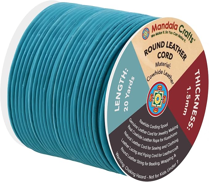 Mandala Crafts Round Genuine Teal Leather Cord by MandalaCrafts