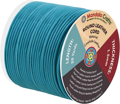 Mandala Crafts Round Genuine Teal Leather Cord by MandalaCrafts