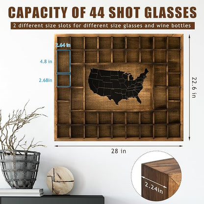GlikCeil Large Map Slots Shot Glass Display Case Rustic Wood Holder - Image 2