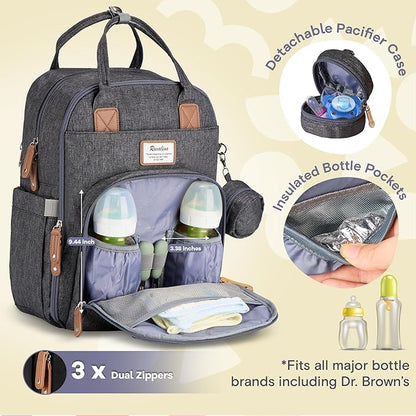 RUVALINO Diaper Bag Backpack, Large Capacity, Waterproof, Dark Gray - Image 2