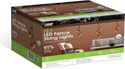 Feit Electric 12ft LED Outdoor Fence String Lights, 10 Sockets, E26 Base - Image 5