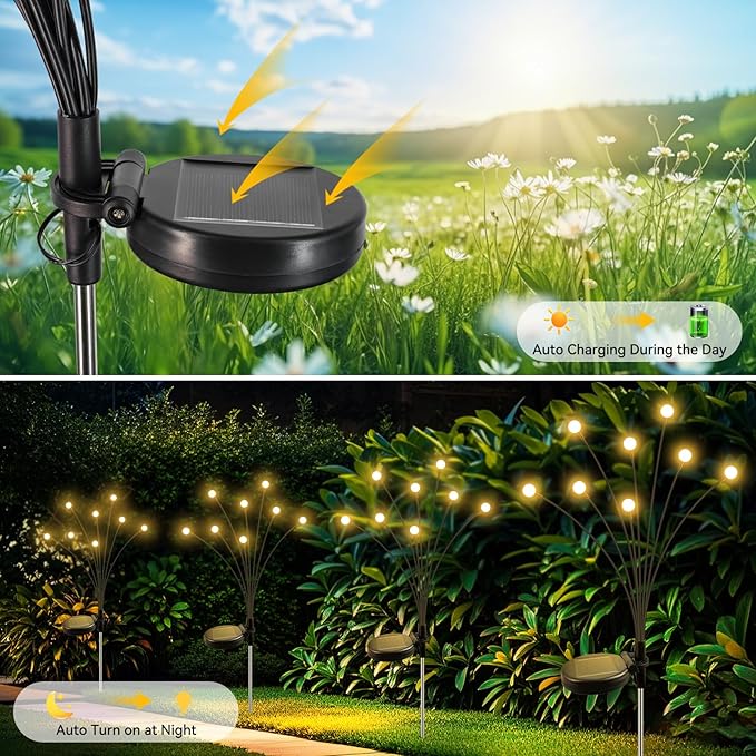 Slyuexu Solar Garden Lights Outdoor Waterproof, 2 Pack 16 LED Swaying Firefly - Image 4