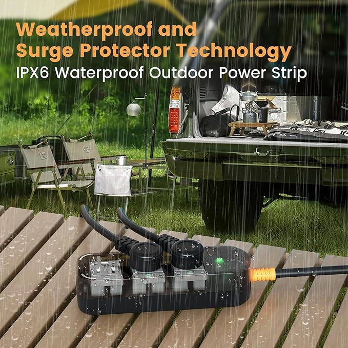 Outdoor Power Strip Weatherproof 6 FT Outdoor Extension Cord Waterproof Surge - Image 2