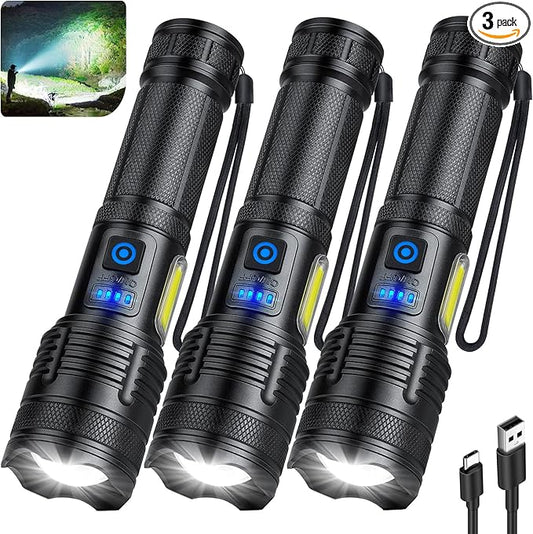 KINGCAESAR 3 Pack Rechargeable Flashlights 90, 000 High Lumen, Ultra Bright LED by KINGCAESAR