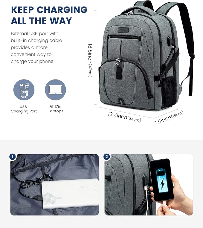 LOVEVOOK 17 inch DarkGrey Travel Laptop Backpack - Image 3