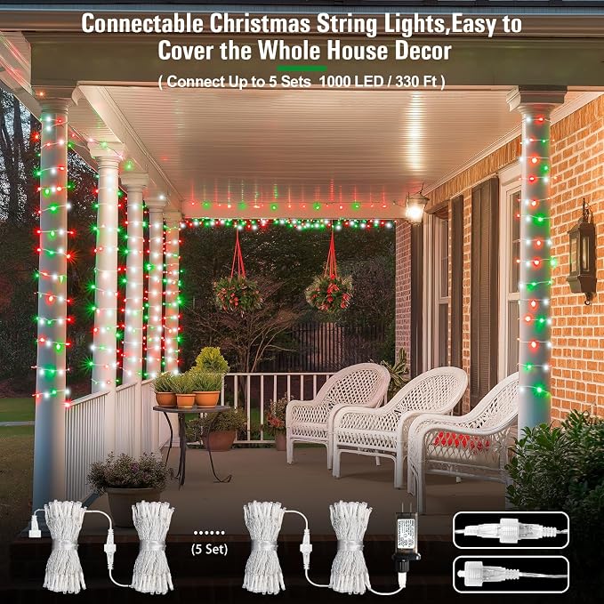 JMEXSUSS 200 LED Red White and Green Christmas Lights Outdoor, 66ft String - Image 2