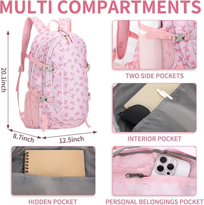 40l Foldable Pink Bow Backpack for Women Pink Waterproof Lightweight Packable - Image 2
