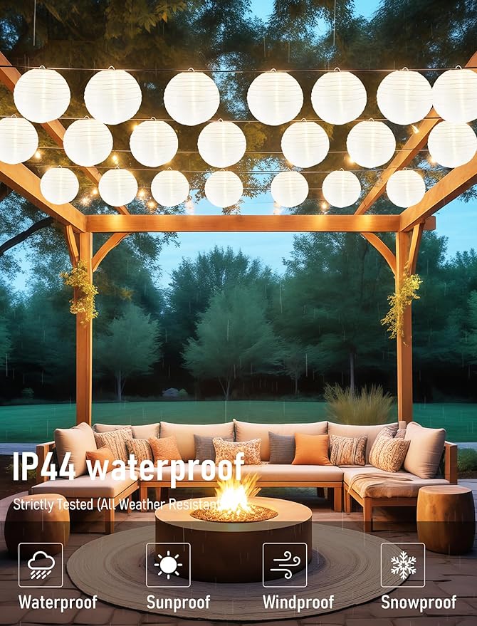 Lantern String Lights Outdoor, 27.5FT White Lantern String Lights Plug in - Image 4