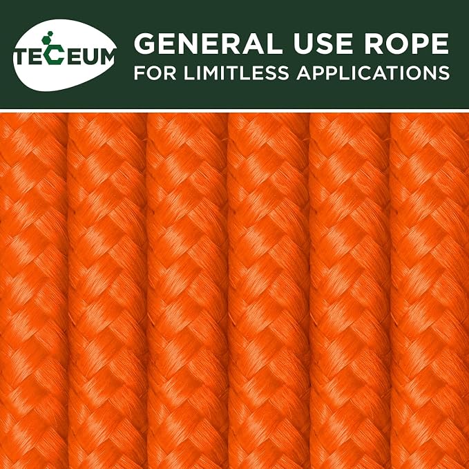 TECEUM Rope – 90 Feet x 1/4 Inch – Orange – Strong All-Purpose Utility Rope – - Image 9