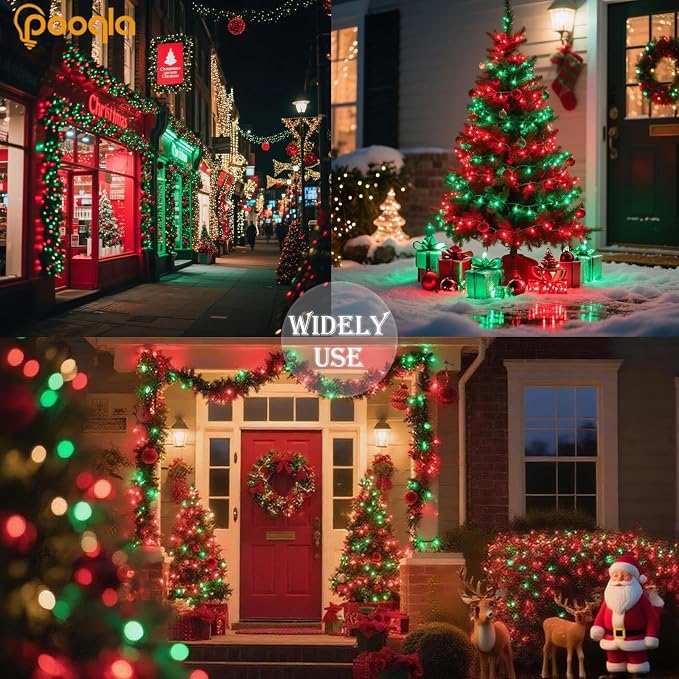 Red and Green Christmas String Lights, 66 ft 200 LED Christmas Lights Plug in - Image 6