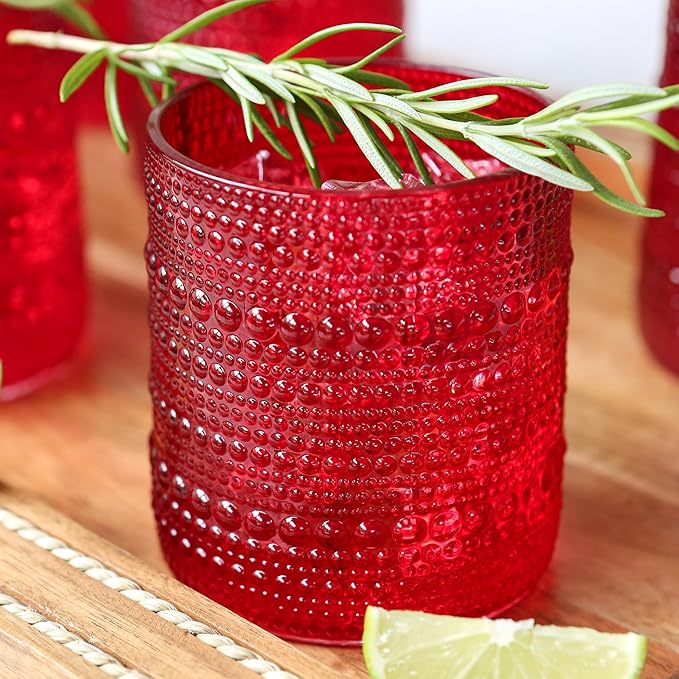 Kate Aspen Retro Arch Floral Red Drinking Glasses Set of 6, 10 oz Vintage - Image 5