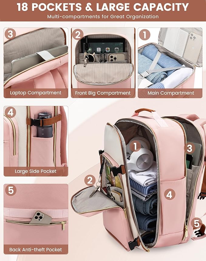 LOVEVOOK 40L Travel Backpack for Women & Men, Airline Approved Carry On Luggage - Image 5