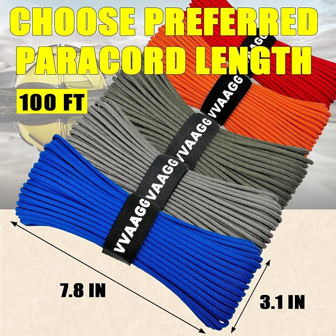 VVAAGG 1000 Blue Paracord Rope 100FT, 4mm Parachute Cord Utility 12 Strand - Image 3
