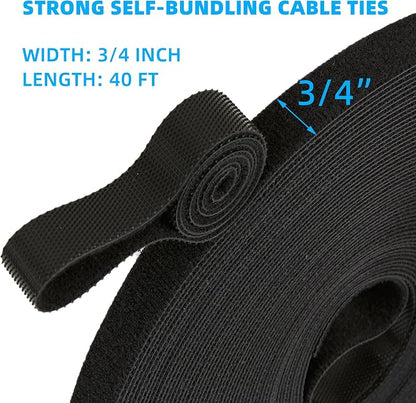 40FT x 3/4 inch Hook and Loop Roll, Reusable Fastening Cable Ties, Office and - Image 2