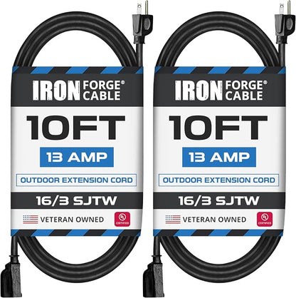 Iron Forge Cable 2 Pack 10 Ft Black Extension Cord, 10 Foot Extension Cord by IronForgeCable