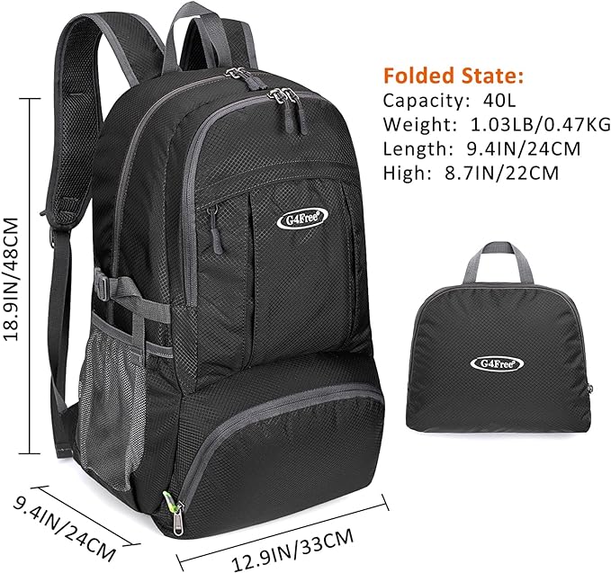 G4Free 40L Lightweight Packable Hiking Backpack, Waterproof Travel Daypack - Image 4