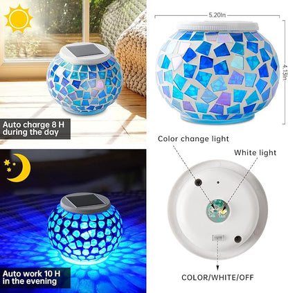 WSgift Color Changing Solar Powered Glass Mosaic Ball Led Garden Lights - Image 3