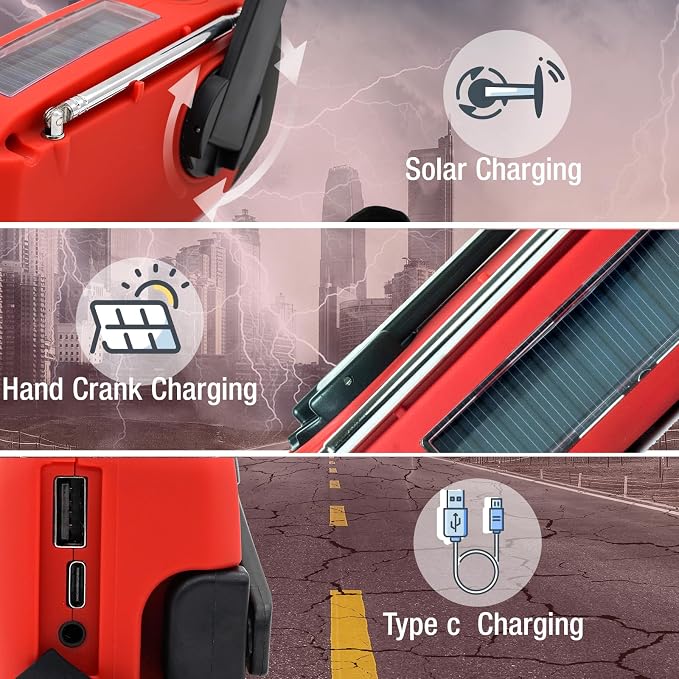 2000MAH Emergency Hand Crank Radio, Portable Survival Solar Radio AM FM NOAA - Image 2
