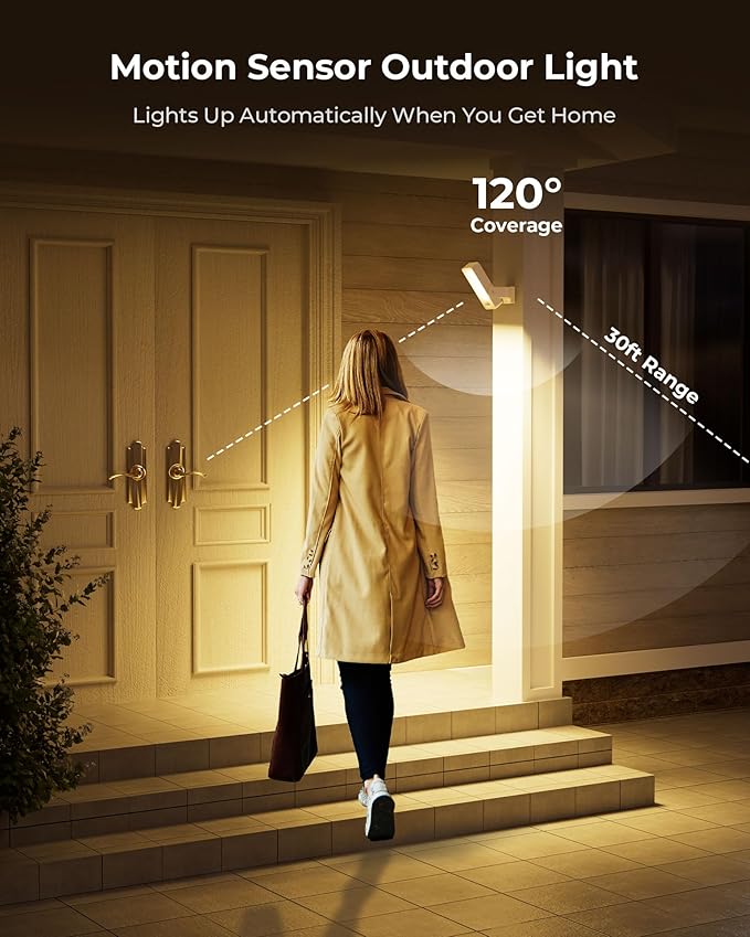 2 Pack Motion Sensor Outdoor Lights, 10000mAh Rechargeable 600 Lumen Battery - Image 2