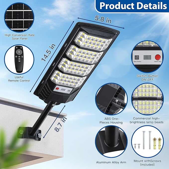 Yusist 4 Pack Solar Street Lights Outdoor Waterproof, 6500K LED Motion Sensor - Image 5