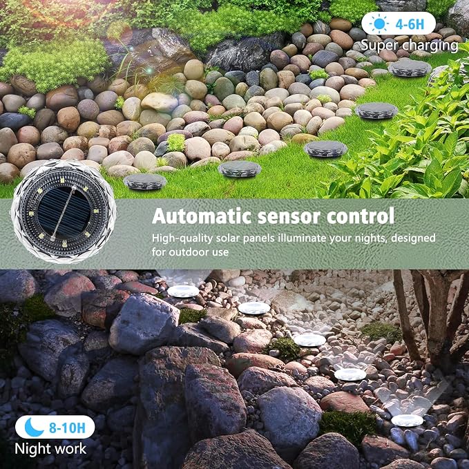 echosari Solar Ground Lights 6 Pack, Upgraded Solar Garden Lights Auto ON/Off - Image 2