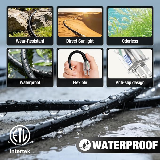 6 FT Outdoor Extension Cord Waterproof, 16/3 Gauge Heavy Duty 3 Prong Power Cord - Image 5