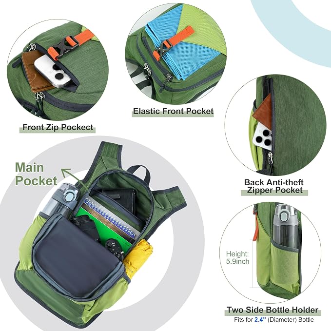 FIORETTO 10L Lightweight Packable Hiking Backpack Small Foldable Daypack - Image 4