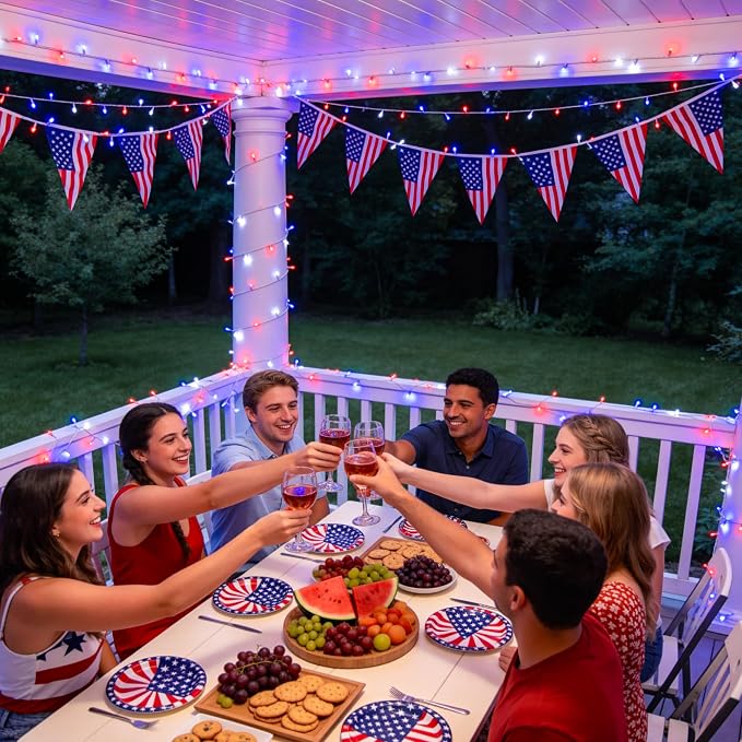 JMEXSUSS 400 LED Red White and Blue Lights Outdoor, 132FT 4th of July Lights - Image 4