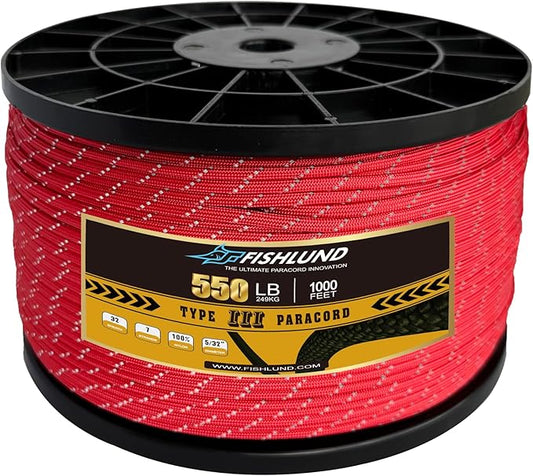 Reflective Paracord 550 lb, 7 Strand Paracord Rope 1000ft 4mm, Nylon Parachute by FISHLUND