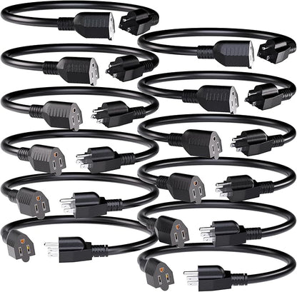 12 Pack Short Extension Cord 1 Foot Black, 16/3 Gauge Indoor Power Extension by POWGRN