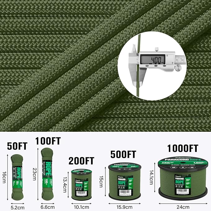 Paracord Rope 750 lb - 500ft 5/32" Parachute Cord 4MM 12-Strand para Cord - - Image 5