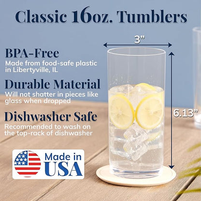 US Acrylic Classic Clear Plastic Reusable Drinking Glasses 16oz Water Cups | - Image 2