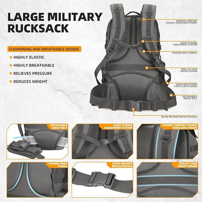 50L Military Tactical Backpack 3 Day Assault Pack Molle Daypack Hiking Backpack - Image 4