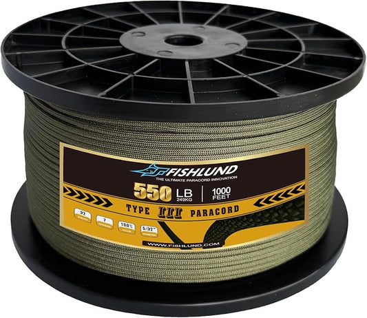 Paracord 550 lb, 7 Strand Paracord Rope 1000ft 4mm, Nylon Parachute Cord by FISHLUND